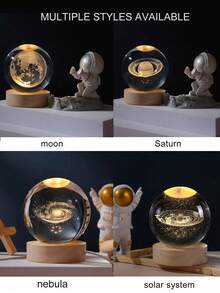 3D水晶球夜灯，暖光LED太空装饰水晶球灯，带LED底座，行星/太阳系/星系球形水晶球桌面灯，卧室装饰魔幻球夜灯，天文爱好者创意礼物 - 白色(1pcs) - 查看 8