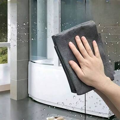 5pcs Seamless Glass Cleaning Cloths, Designed For Streak-Free Wiping Of Mirrors And Glass Products, Grey Glass Cloths