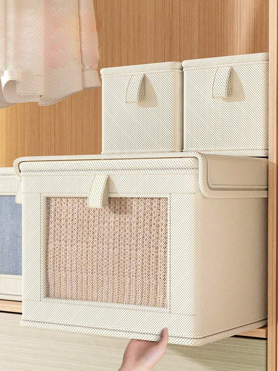 Upgraded Oxford Cloth Storage Box With Window, Large Foldable Fabric Organizer Box With Lid, Suitable For Home, Wardrobe, Holiday, Room Decor, Bedroom, Can Store Shirts, Pants, Shoes, Jeans, Skirts, Etc.