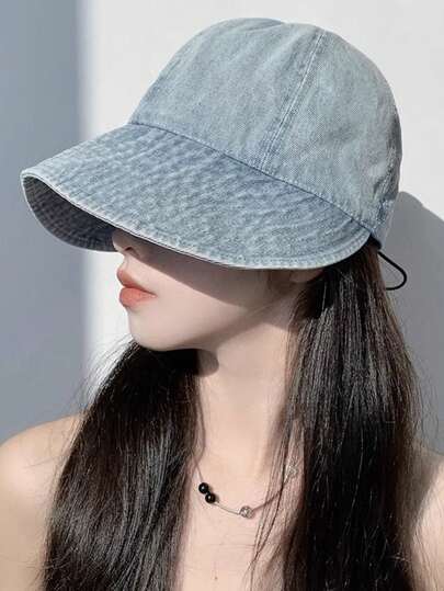 1顶全新复古牛仔平顶帽，男女通用宽檐防紫外线休闲涤纶遮阳帽，适合户外活动