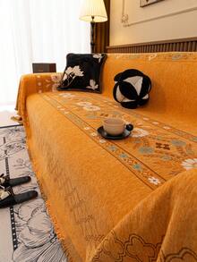 1件波西米亚风沙发毯,多功能沙发套,柔软垂坠的雪尼尔沙发毯,奢华舒适的沙发套,防滑、防尘、防刮,适用于卧室、客厅、书房 - 橘色 - 查看 7