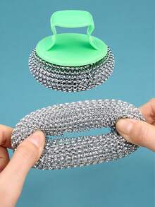 2/5/10 piezas Bolas de limpieza sin rayar, Cepillo sin lana de acero, Estropajos de plástico con mango para ollas y sartenes del hogar - Multicolor - Ver 4