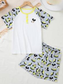Disney 2 pièces Set : T-shirt sans manches et polyvalent avec Mickey Mouse et short pour garçons pré-adolescents, tenue confortable pour garçons, convient pour le port quotidien casual, intérieur, extérieur, voyage et vacances en été - Blanc - Voir 5