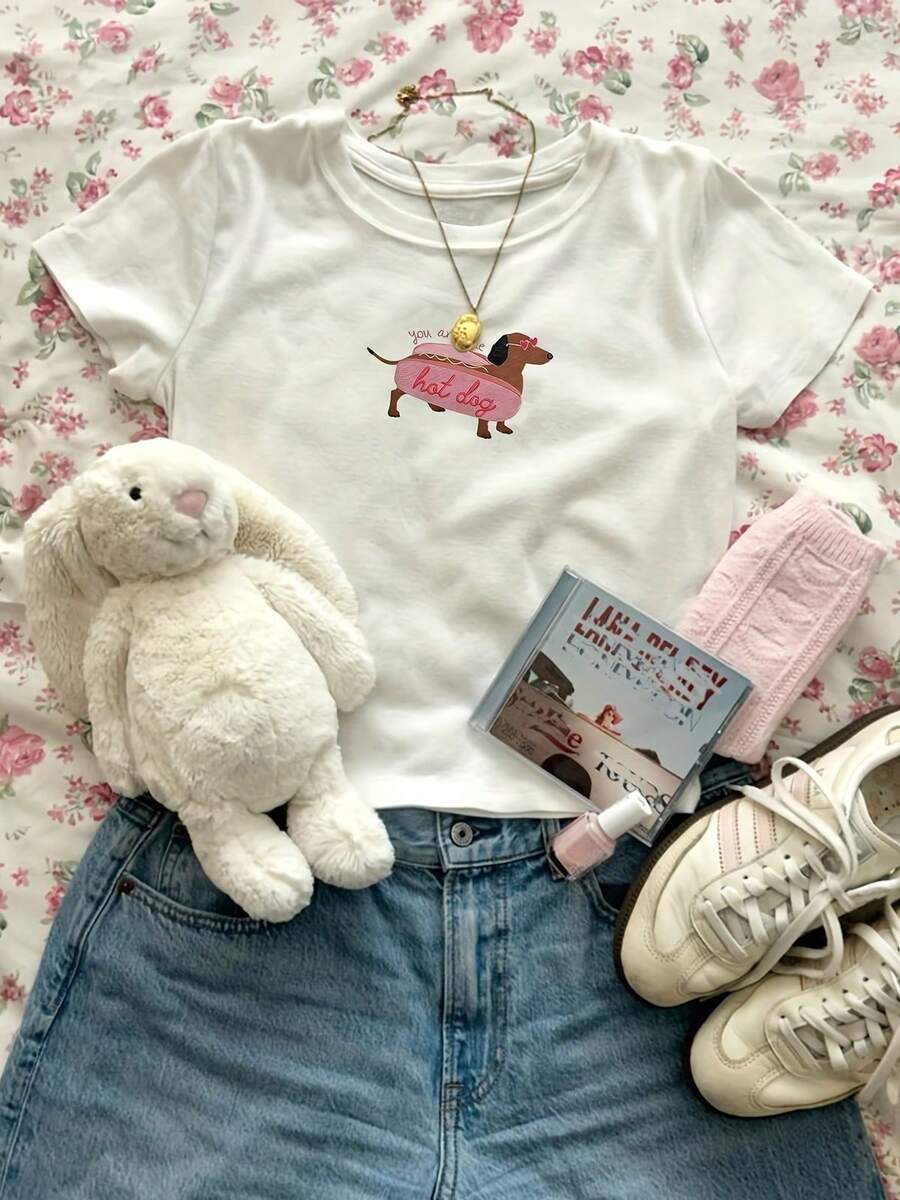 2026 Spring/Summer New Y2K Style Short Sleeve T-Shirt - Unique Geometric Print Pattern - Sexy Hot Style - Street Fashion Versatile - Casual Top - All-Season Comfort -  Round Neck T-Shirt - 白色 - 查看 1
