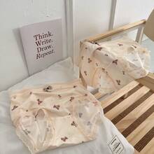 Little Bears Have Their Own Happiness Too~ Japanese-Style Breathable Ice Silk Lace-Trimmed Comfortable Nude-Feel Women's Briefs - 淺藍 - 查看 5