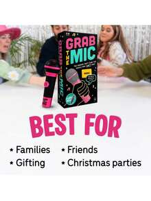 Lucky Egg Official GrabTheMic – Family Karaoke Board Game W/Foam Mic, 8+ Ages, 2-10 Players - Games For Bad Singers W/ 240 Lyrics (120 Cards) (First Edition) - Black - View 6