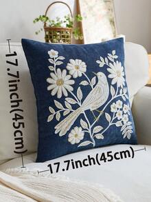 1pc Blue Floral Embroidered Throw Pillow Cover, Suitable For Indoor Decor, Spring Flower Decorative Cushion Cover, Applicable For All Seasons, Pillow Insert Not Included - Blue - View 4