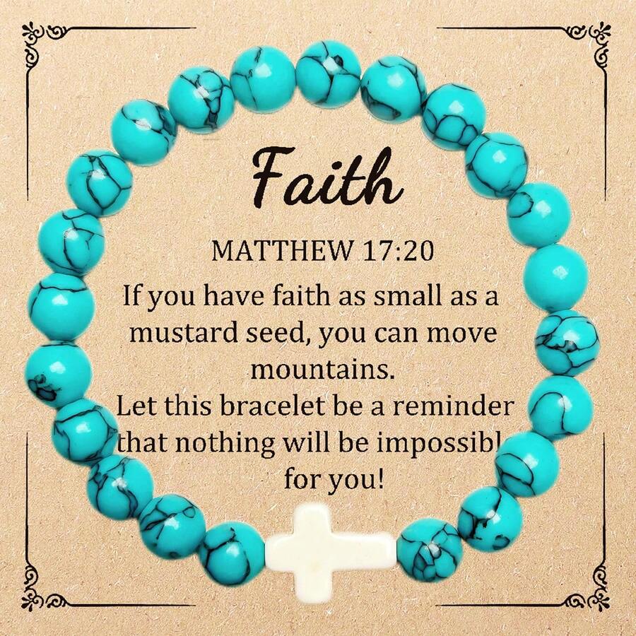 Vòng tay thánh giá bằng đá tự nhiên 8mm, quà tặng Cơ Đốc giáo, mặt dây chuyền thánh giá, trang sức tôn giáo, quà tặng chúc phúc tâm linh cho lễ rửa tội, lễ xác nhận đức tin, unisex. - Nhiều màu - Xem 1