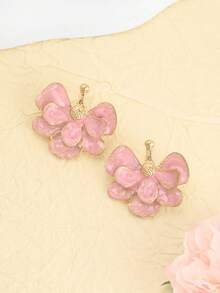 1对优雅粉色花朵耳环，新娘首饰 - 粉色 - 查看 4