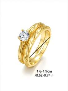 Set de 2 anillos de mujer de estilo sencillo con 0.7CT de moissanita de plata esterlina S925, adecuado para boda, uso diario, regalo de vacaciones - Multicolor - Ver 7