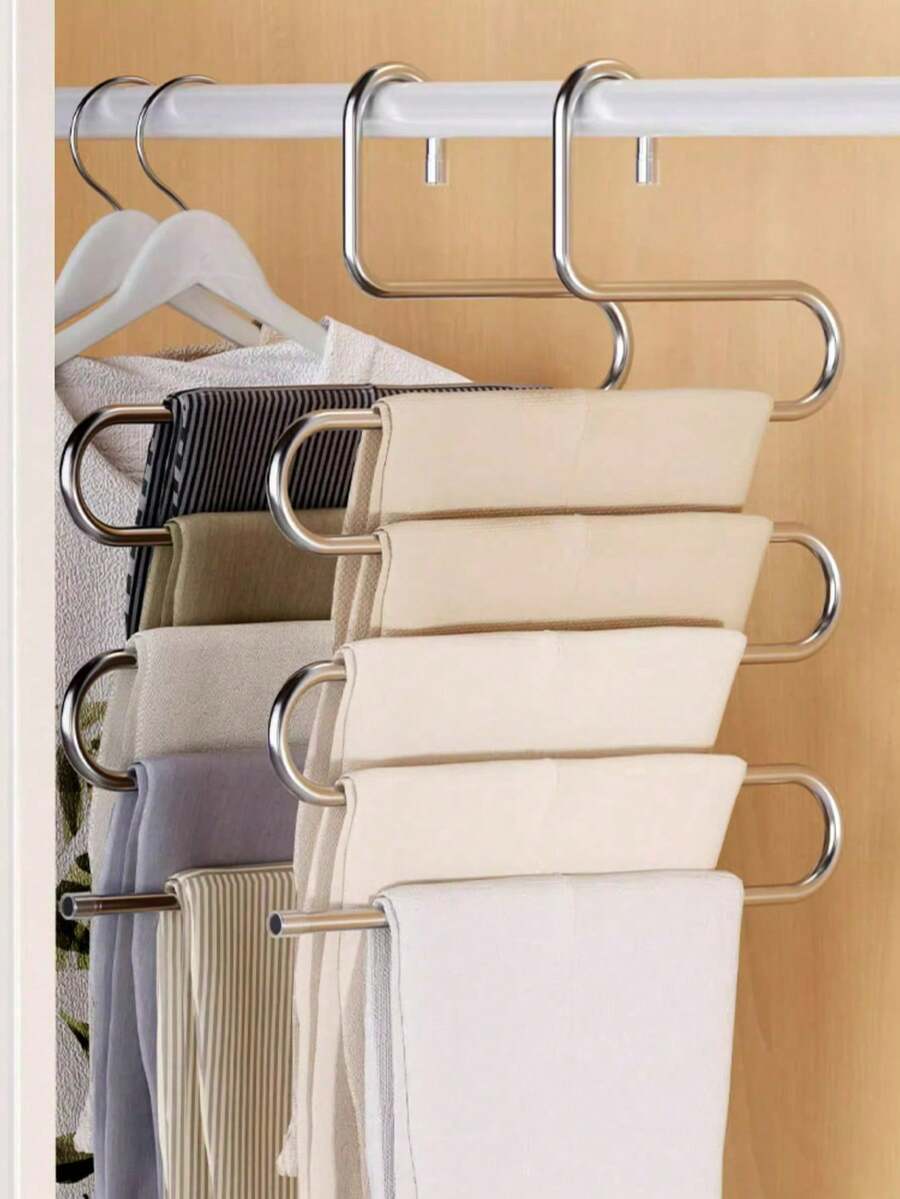 Percha en forma de S multifuncional de acero inoxidable y estante para pantalones, organizador de pinzas para pantalones antideslizante mágico