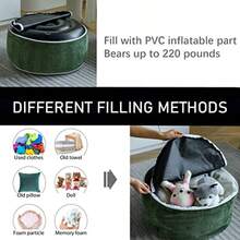 Puf inflable otomano otomano de felpilla de 21 x 10 pulgadas con forro inflable de PVC reposapiés con asa portátil almohada redonda para sala de estar recámara habitación de los niños - Verde - Ver 4