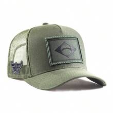 American Rooster Military Green Trucker Hat With Brazilian Flag, Country Casual Style. - 軍綠色 - 查看 3