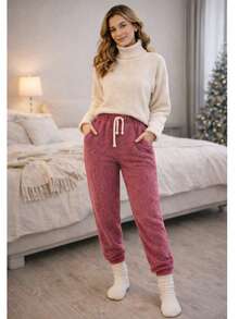 Women's Teddy Plush Pants, Comfortable For Winter, Cold Weather, And Casual Sleepwear. - roxo - Xem 1