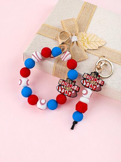 1/2pcs Sports Style Beaded Keychain - Baseball / Football / Sunflower Pendant Design, Women Inspirational Accessory, Hang On Car Keys, Bags, Perfect Gift For Friends
