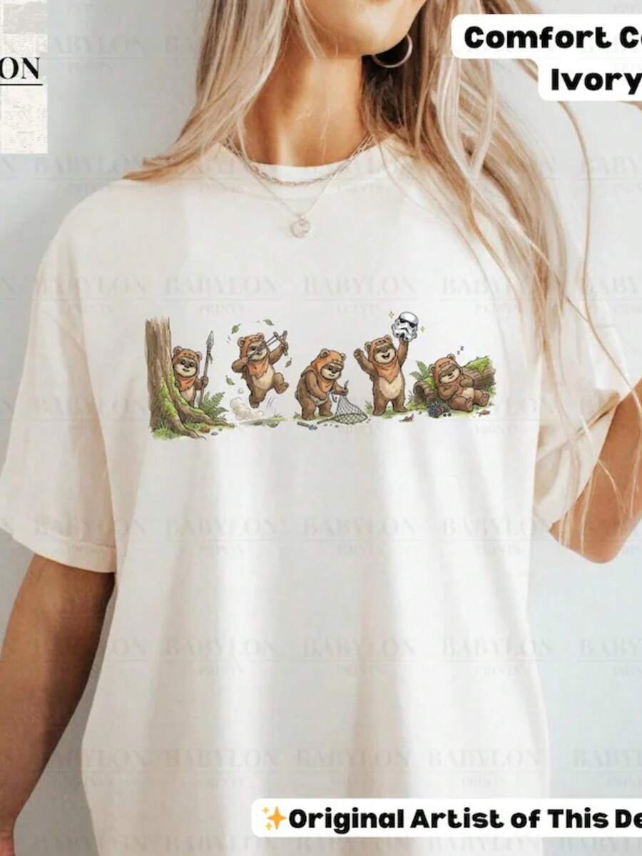 StarWarsEwok Shirt Cute StarWarsTee, Ewok Endor Sweatshirt, Disneyworld Gift, Unisex ComfortColors Shirt, StarWarsReturn Of The Jedi - White - View 1