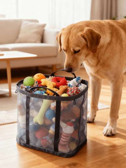 1pc Multi-Functional Foldable Storage Bag - Suitable For Pet Toys And Laundry Storage, Portable Design For Bedroom And Bathroom, Practical Gift For Pet Lovers