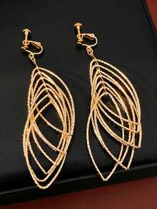 1对时尚金属多层镂空耳夹，简约线性几何吊坠耳环，适合无耳洞佩戴 - clip - 查看 6