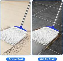 Indoor Cotton Mops For Floor Cleaning - Indoor Cleaning Mop For Wood Floors, Tile, Hardwood Floor, 52" Adjustable Stainless Steel Handle Mops To Clean Living Room, Kitchen,Bathroom (White Blue) - White - 查看 5