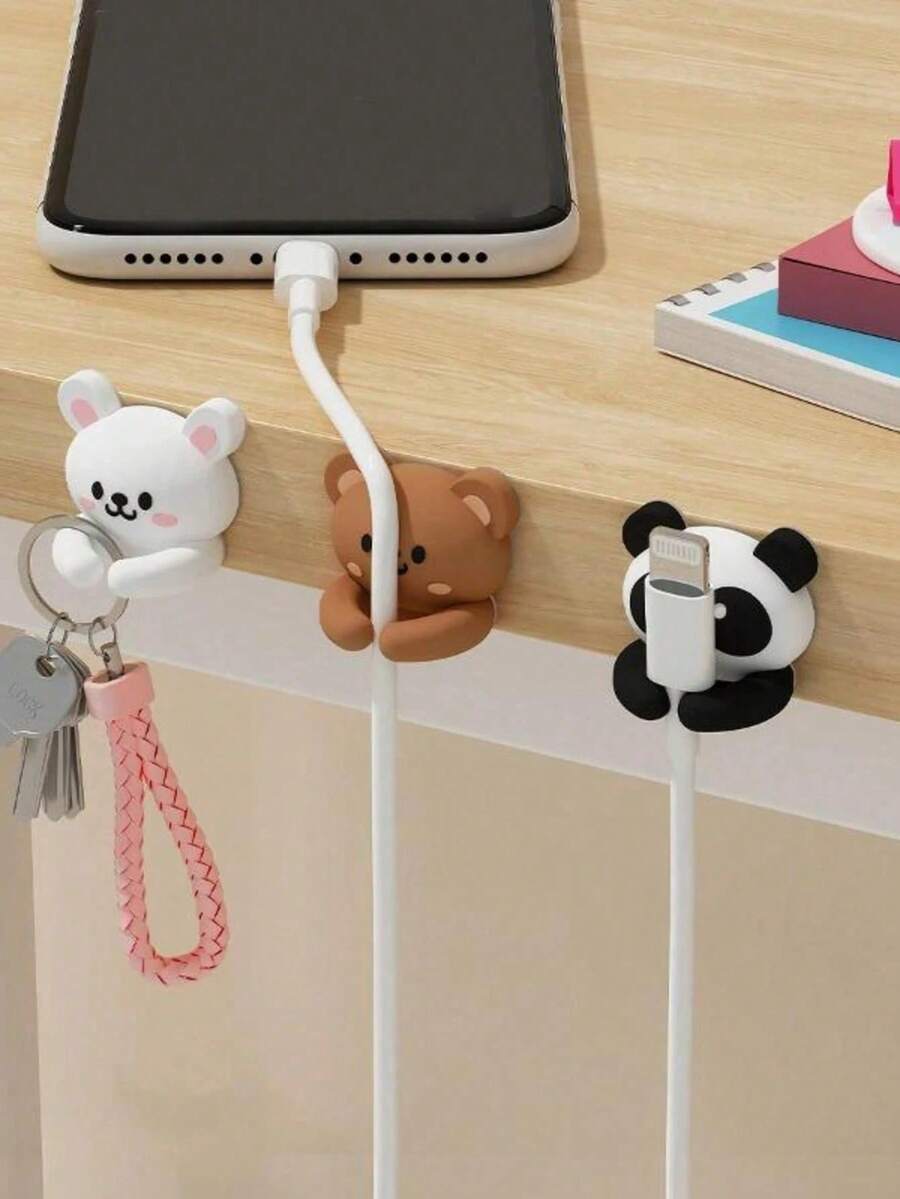 3 قطع منظم كابلات متعدد الوظائف لطيف بتصميم الباندا والأرنب للمكتب، مناسب لكابل الفأرة وكابل السماعات وكابل البيانات، للعودة إلى المدرسة وأول يوم دراسي - متعدد الألوان - مشاهدة 1