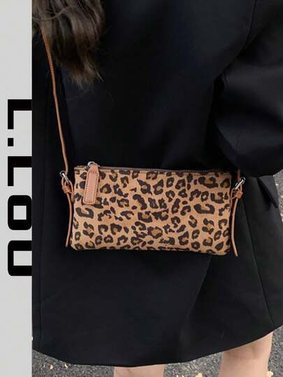 2026 New Retro Leopard Print Niche Shoulder Crossbody Phone Bag, Fashionable Versatile Party Matte Vintage Handbag For Women, Autumn/Winter