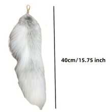 Realistic Fox Tail With Metal Keychain Ring - White Faux Fur/Velvet Animal Tail Pendant, Suitable For Car Accessories, Handbag Pendants - Durable Animal Tail Gift, Ideal For Cosplay (Smooth Texture, Non-...) - 白色 - 查看 4