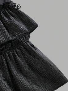Đầm hai dây ngắn màu đen bằng satin dành cho nữ, kiểu dáng bất đối xứng, xếp nếp, gợi cảm và quyến rũ, ôm sát, chiều dài ngắn, chất liệu satin, nhẹ và thoáng khí, phù hợp cho buổi tối đi chơi, dự tiệc, câu lạc bộ, lễ hội, mùa hè. - màu đen - Xem 5