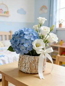 OBOVAY 1 chiếc giỏ hoa bằng tre đan thủ công có tay cầm và nơ, kiểu dáng cổ tích, thích hợp cho phòng trẻ sơ sinh, phòng ngủ, trang trí phòng em bé, phụ kiện cho bé gái, hộp đựng đồ, giỏ hoa cho bé gái. - Nhiều màu - Xem 8