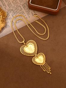 1pc Middle Eastern Saudi Arabia Ramadan Style Gold-Plated Copper Laser Cut Heart Pendant Necklace, Gift For Family And Friends - Yellow Gold - View 6