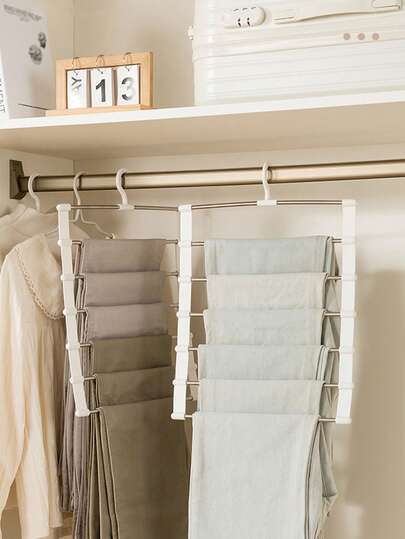 1/2/3pcs Multi-Tier Plastic Pants Hanger, Non-Slip Clothes Rack For Ties, Pants, Scarves, Jeans, Leggings, Towel, Trousers. Household Space Saving Organizer For Closet, Wardrobe, Home, Dorm, Bedroom. Home Storage And Organization Supplies