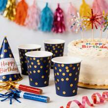 24/48个装海军蓝和金色纸杯，9盎司海军蓝和金色箔点派对纸杯，适用于生日、婚礼派对、野餐等场合 - 藏蓝色 - 查看 6