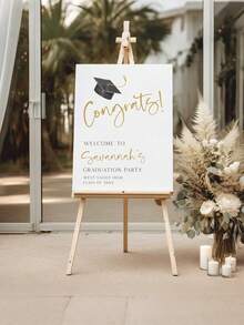 1pc - Minimalist Graduation Party Poster Template, Graduation Celebration Welcome Sign, Simple Graduation Poster, Graduation Decor, University Graduate Graduation Party Welcome Background, Graduation Cap Logo, Graduation Party Welcome Poster Decor - Multicolor - View 4