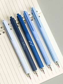 5pcs Moon & Star Pattern Press Type Gel Pen, Simple Multi-Purpose Gel Rollerball Pen Set For Painting, Writing Back To School - 多色的 - 查看 2