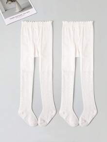 2pcs Girls' White Minimalist Mesh Tight Leggings, Fashionable Versatile Student Tights, Suitable For Girls' Daily Wear, Spring/Summer - White - View 8