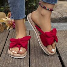 Women's Bow Decor Flat Sandals, Lightweight Summer Flip Flops, Comfortable & Fashionable Ladies Beach Shoes, Round Toe Peep Toe Strap Women Flat Sandals - Red - View 5