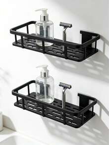 Bộ 2 kệ phòng tắm không cần khoan, kệ treo tường màu đen, giá đựng đồ dùng nhà tắm tiết kiệm không gian, dùng để đựng dầu gội, dầu xả, xà phòng, phụ kiện phòng tắm hiện đại, nhỏ gọn cho nhà bếp và nhà vệ sinh, kệ đa năng không cần khoan để đựng đồ dùng vệ sinh cá nhân và mỹ phẩm. - Nhiều màu - Xem 5