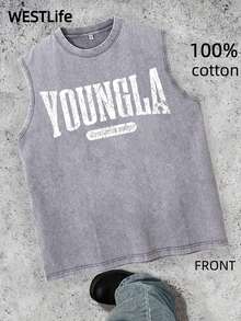 Men's Distressed Washed T-Shirt | Summer Men's Street Style Retro Graphic T-Shirt | YLA Distressed Text Design | Niche Fashion Men's Clothing Y2k Clothing | Unisex - Xám - Xem 1