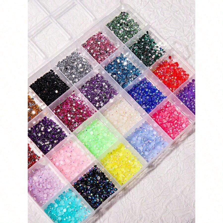 24-Grid Nail Charms Hotspot, Flat Bottom Resin Neon Electroplated Ab Resin Diamond Nail Decorations, 2Mm Diamond, 3Mm Diamond Nail Supplies Nails Nail Gems Nail Rhinestones - 多色-1 - 查看 1