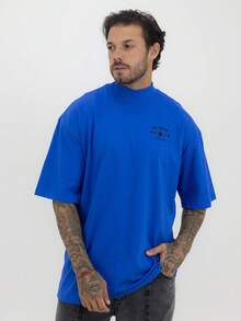 Camiseta Oversized Gola Alta Star Black Alto Relevo Streetwear Algodão Premium - Azul - Visão 2