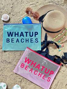 "WHATUP BEACHES" 防水時尚沙灘包，大容量透明化妝包配尼龍拉鍊 - 輕巧，春/夏收納，適合游泳、沙灘、潛水和夏季度假、返校，輕巧防曬收納包，非常適合朋友、家人、閨蜜、同學。生日、節日、派對、婚禮（伴娘）、母親節、教師節的理想禮物和紀念品，郵輪必備，夏季度假禮物 - 彩色 - 查看 8