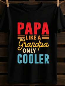 1pc Funny Graphic T-Shirt - "Papa Like A Only Cooler" Saying - Black With Red/Yellow/Blue Lettering - Plus Size Big & Tall - Breathable Everyday Casual Tee - 'S Day Gift Idea - Machine Washable All-Season Shirt - Birthday Present Idea - Funny Apparel - 黑色 - 查看 1