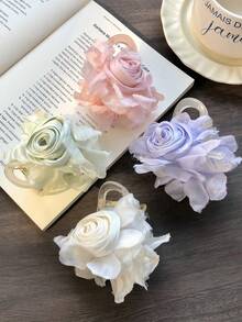 1 Peça Grampo de Cabelo Grande com Flor de Rosa Falsa, Estilo Princesa Doce e Elegante, Versátil, Adequado para Fixar Penteados Meio Presos, Ideal para Passeios na Primavera, Piqueniques, Sessões de Fotos, Encontros, Festivais, Festas - Multicolorido - Visão 5