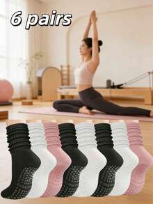 6 đôi tất thể thao và yoga cổ cao dành cho nữ, tất Pilates dành cho nữ - tất chống trượt phù hợp cho yoga, barre, bệnh viện, đi chân trần - Nhiều màu - Xem 2