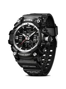BIDEN 1pc Men's Watch Fashion Student Electronic Watch Multi Functional Outdoor Sports Watch Time Alarm Clock Calendar Week LCD Men's Waterproof Watch - Black - View 9