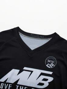 Camiseta de ciclismo para hombres, traje de carreras, bicicleta de montaña, BMX, ATV, camiseta de cuello en V para descenso, camiseta de manga larga para fitness, camiseta deportiva para correr - Versión universal, apta para ciclismo, todoterreno, viajes en motocicleta, senderismo, entrenamiento, pesca y uso diario casual - Negro - Ver 5