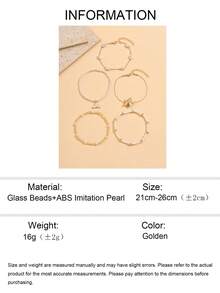 5pcs Delicate Starfish & Mermaid Tail Pendant Bead Chain Multilayer Anklet, Suitable For Teenagers And Daily/Vacation Wear, Random Bead Quantity - Multicolor - View 8