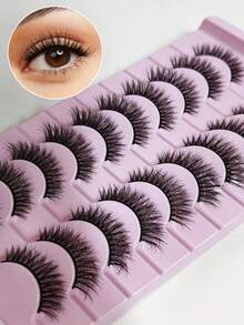 10对柔软轻盈、亲肤、浓密3D假睫毛，纤维自然分离，可重复使用，喇叭形设计，适合日常妆容和眼妆装饰。 - 查看 5