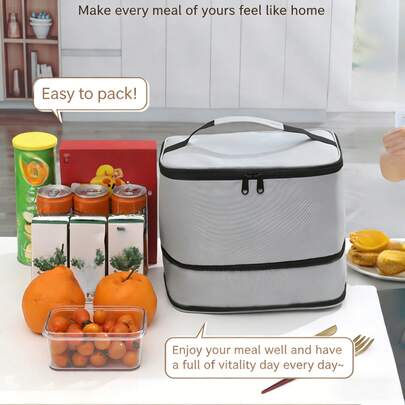 1 pieza/2 piezas Bolsa de almuerzo aislada de doble capa de gran capacidad y expandible, bolsa térmica de bento reutilizable unisex. Bolsa portátil para almacenamiento de alimentos con aislamiento reforzado para oficina, escuela, playa, picnic y viajes al aire libre. Artículo esencial multifuncional de cocina, regalo perfecto para familiares y amigos en días festivos.