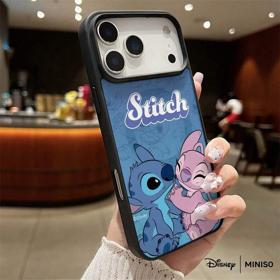 Miniso 迪士尼星际宝贝史迪奇和天使情侣款手机壳，透明磁吸防震，适用于iPhone 17 Pro Max/17 Pro/17 Air/17/16/15/14/13/12/11/X/XS Pro/Pro Max系列。iPhone 17 Pro Max手机壳，iPhone 17 Pro手机壳，iPhone 17手机壳，圣诞礼物，送给女朋友的好礼物 - 黑色 - 查看 1