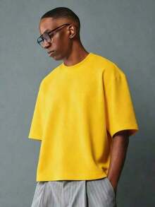 Oversized Boxy Cut Short Sleeve Jersey T Shirt Casual Crop Fit Streetwear Modern Minimalist All Season Essential Top-Comfortable Retro Cotton T-Shirt-K91-Unisex Casual Vintage Street-Style Loose-Fit Cotton T-Shirt Top - 黃色 - 查看 6